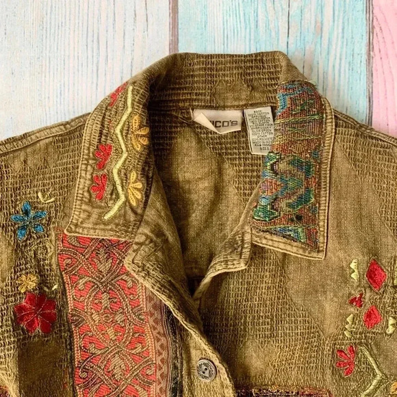 Vintage Chicos bohemian patchwork button down jacket size 0 - Picture 8 of 12
